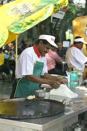 Roti canai being prepared