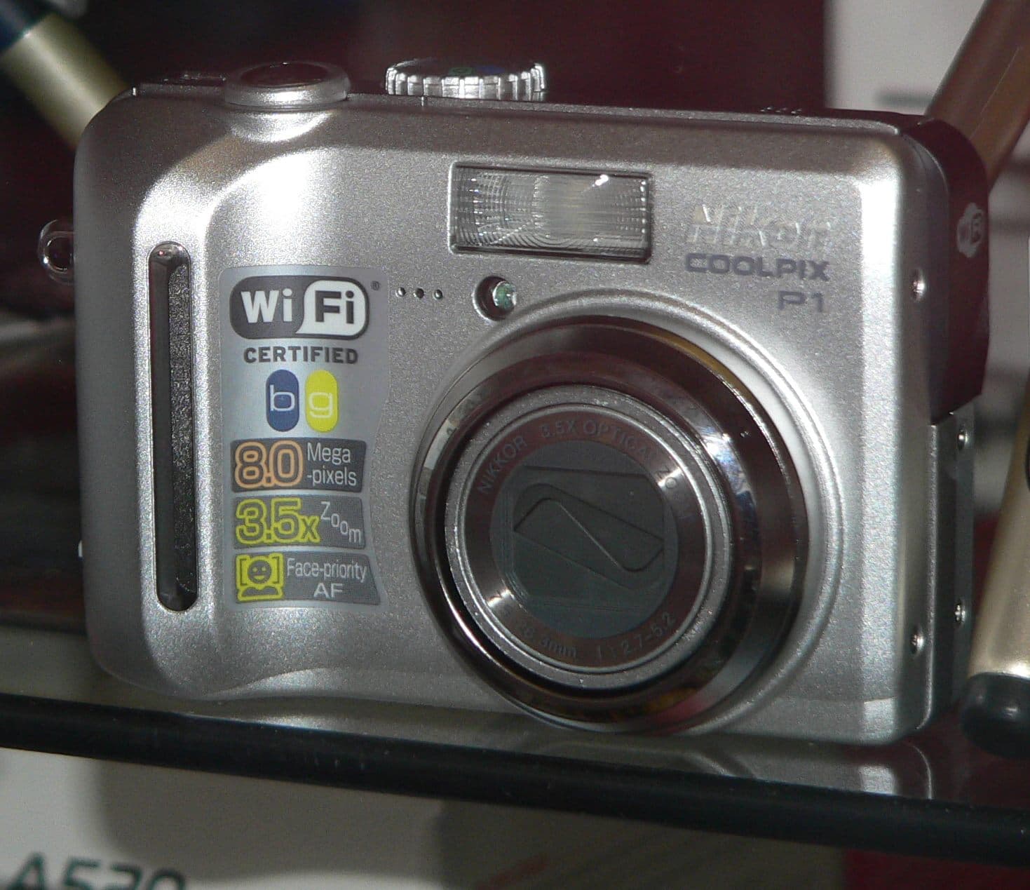 Silver Nikon Coolpix P1 compact digital camera